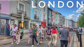 Walking London Notting Hill Gate | Portobello Market | London City Walk in Summer [4K HDR]