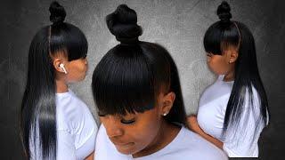 HalfUp HalfDown Quickweave with Top Knot Bun with Faux Bangs