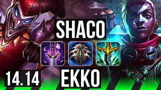 SHACO vs EKKO (JGL) | Rank 1 Shaco, 24/4/9, Godlike, 35k DMG | NA Challenger | 14.14