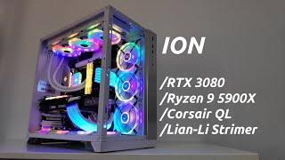 Ohhh Yes! RTX 3080, QL120, H150i, Ryzen 9 5900X Gaming PC with Lian-Li Strimer Cables | Ion