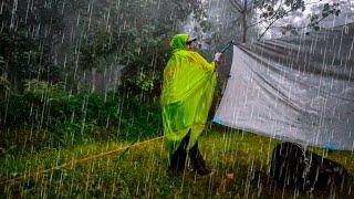 SOLO CAMPING - CAMPING BEI SCHWEREM REGEN & GEWITTER DEN GANZEN TAG - NON-STOP REGENSTURM - ASMR