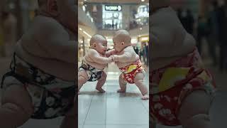 Twin Sumo Babys . #baby #funnybaby #cutebaby #battle #sumo #fight