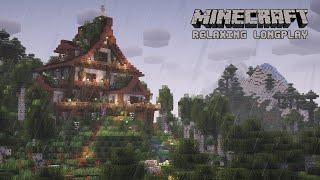 We Built a Rainy Mountain Cottage House - Minecraft Relaxing Longplay (No Commentary)