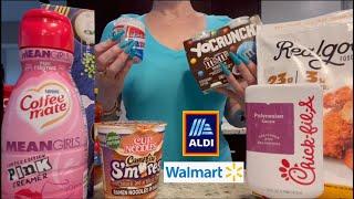 ASMR Gum Chewing Grocery Haul | Walmart & Aldi | Whispered Long Nails