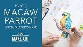 Let's Paint a Macaw Parrot  Realistic Watercolor Painting Tutorial by Sarah Cray of Let's Make Art