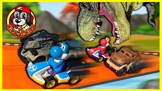 Kids Build Hot Wheels Mario Kart Race WATER TRACK (Jurassic World DINOSAUR CARS)