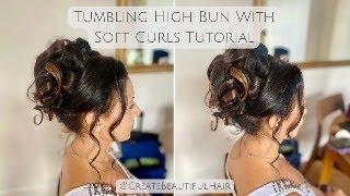 HOW TO: Elegant Tumbling High Bun with Soft Curls Wedding Hairstyle - Bride/Bridesmaid Hair Up Style