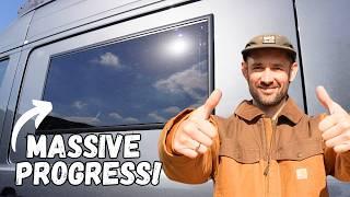 HUGE PROGRESS! Double SAFARI Window Install || Budget Off Grid DIY VAN CONVERSION