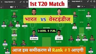 IND vs WI dream11 team | WI vs IND T20  | Indian vs West Indies match prediction Today