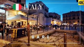 ITALY BARI NIGHT Piazza del Ferrarese  Lungomare Araldo di Crollalanza promenade 4K Walking Tour