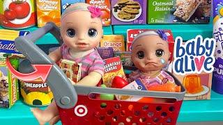Baby Alive real as can be baby twins go grocery shopping at Target 