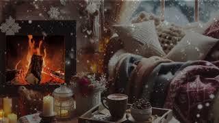 Cozy background living room fireplace and snowing / sala aconchegante com lareira nevando