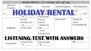 Holiday Rentals (IELTS Listening Test with answers)