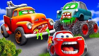 Big & Small:McQueen and Mater VS Bubba and Professor zombie Slime apocalypse cars in BeamNG.drive