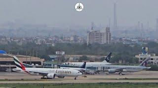 Overcast Windy Plane Spotting at Karachi Airport | Qatar Airways B787 towed after Emergency landing