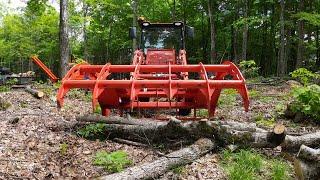 762 Kubota LX2610 Tractor. Homestead Implements Grapple. Feeding The Log Pile.  Firewood    4K