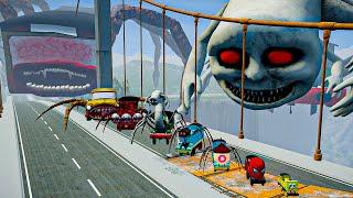 All monsters Big & Small Cars vs Broken Bridge with Bus Eater & CURSED THOMAS  | BeamNG.Drive