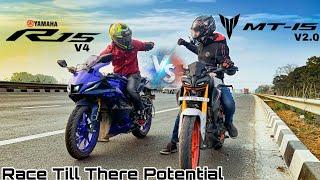 Yamaha MT-15 V2 vs Yamaha R15 V4 | sports Vs naked | Top End Race