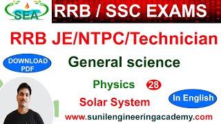 RRB JE 2024/RRB NTPC/RRB GROUP D /Technician- General Science (In English); Physics 27 ;Solar system