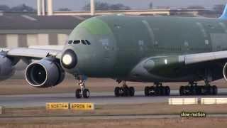First Flight Airbus A380 (MSN 156) for Korean Air - Landing shown in "Slow Motion"