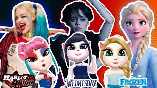 Wednesday Addams Jenna Ortega vs Harley Quinn Margot Robbie vs Elsa frozen  My Talking Angela 2