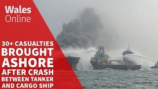 More than 30 casualties brought ashore after crash between tanker and cargo ship