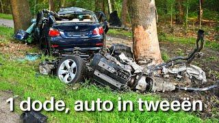 Dode bij zwaar ongeval, auto in tweeën