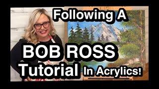 Full Version Following A BOB ROSS Painting Tutorial In Acrylics - Mountain Summit / Beginners