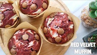 RED VELVET CREAM CHEESE MUFFIN | MUFFIN GEBU DAN MOIST | RESEPI MUDAH TANPA MIXER