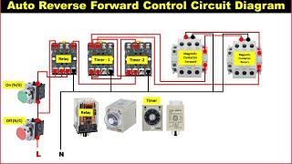 Auto Reverse Forward Control Circuit Diagram | Automatic Reverse Forward Starter Control With Timer