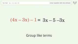 Linear equation with one unknown: Solve 4x-1=3x-5 step-by-step solution