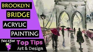 Acrylic painting - Brooklyn Bridge painting -  step by step tutorial  with pallet knife
