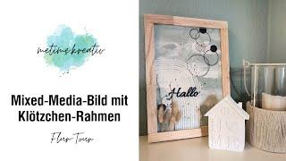Mixed-Media-Bild mit Klötzchen-Rahmen | Flur-Tour | DIY Garderobe | Flur-Make-Over | Upcycling