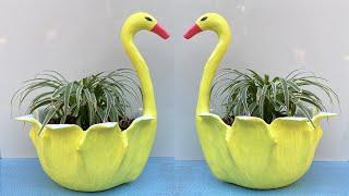 Creative cement swan ideas from cloth - How to make beautiful flower pot planters for gardening