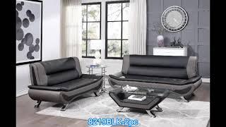 Homelegance 8219BLK-2pc 2 pc veloce black and grey faux leather sofa and love seat set with chrome l