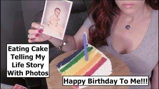 ASMR Eating Birthday Cake, Drinking Pepsi. My Life Story with Photos. Whispered