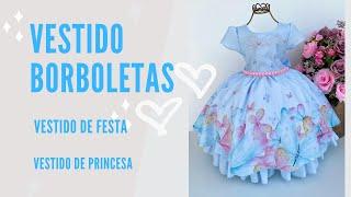 Vestido de Festa Infantil Borboletas para festa Jardim das Borboletas e Jardim Encantado.