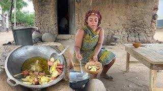 How I Fried Ghanaian SWEET POTATOES with Sausages in the Village || African Village Life