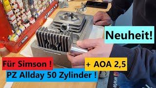 Neuer Simson PZ Tuning Allday 50 Zylinder mit Germoto AOA 2,5 Auspuff !