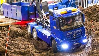 RC CONSTRUCTION SITE ACTION!! RC TRUCK STUCK, TWO RC DUMP TRUCKS VOLVO, RC EXCAVATOR VOLVO