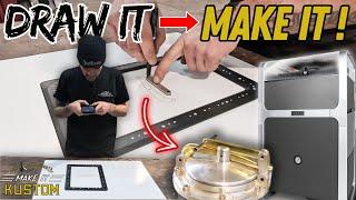 Turn ANY drawing into a PART! Brass Linkage Race style GAS CAP - WAZER PRO Waterjet & Shaper TRACE