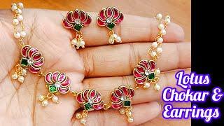 Beautiful Lotus 🪷 Chokar & Matching Earrings making video #lotuschokar #lotusearrings #earrings