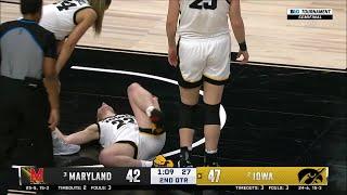 Caitlin Clark SCARY Fall HARD On Her Back During Big 10 Tournament | #7 Iowa Hawkeyes