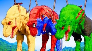 All Spiderman T-Rex vs SuperHero Dinosaurs Battle in Jurassic World |Dinosaur Pro 8 SuperHero Team