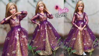 Beautiful open frock with long gown for Barbie doll| doll dress making easy ||A-Doll designer