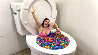 Going UNDERWATER in Worlds Largest Toilet Surprise Eggs Pool with Friends