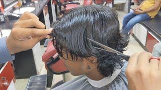 ASMR Barber/ Long Curly Men Hair Cutting with scissors #alrayaanhairstudio