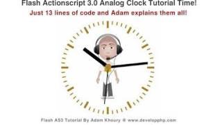 Flash Tutorial Analog Clock Actionscript 3.0 CS5.5 CS4 CS3 Round Wall Clock Animation