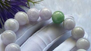 🟢 Waxy Lavender Jadeite Single Sun Green & Single White Abacus Beaded Bracelet (DSR0690)