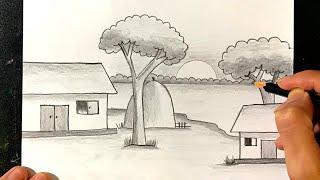 Vẽ tranh đề tài phong cảnh quê hương bằng bút chì | how to draw scenery with pencil